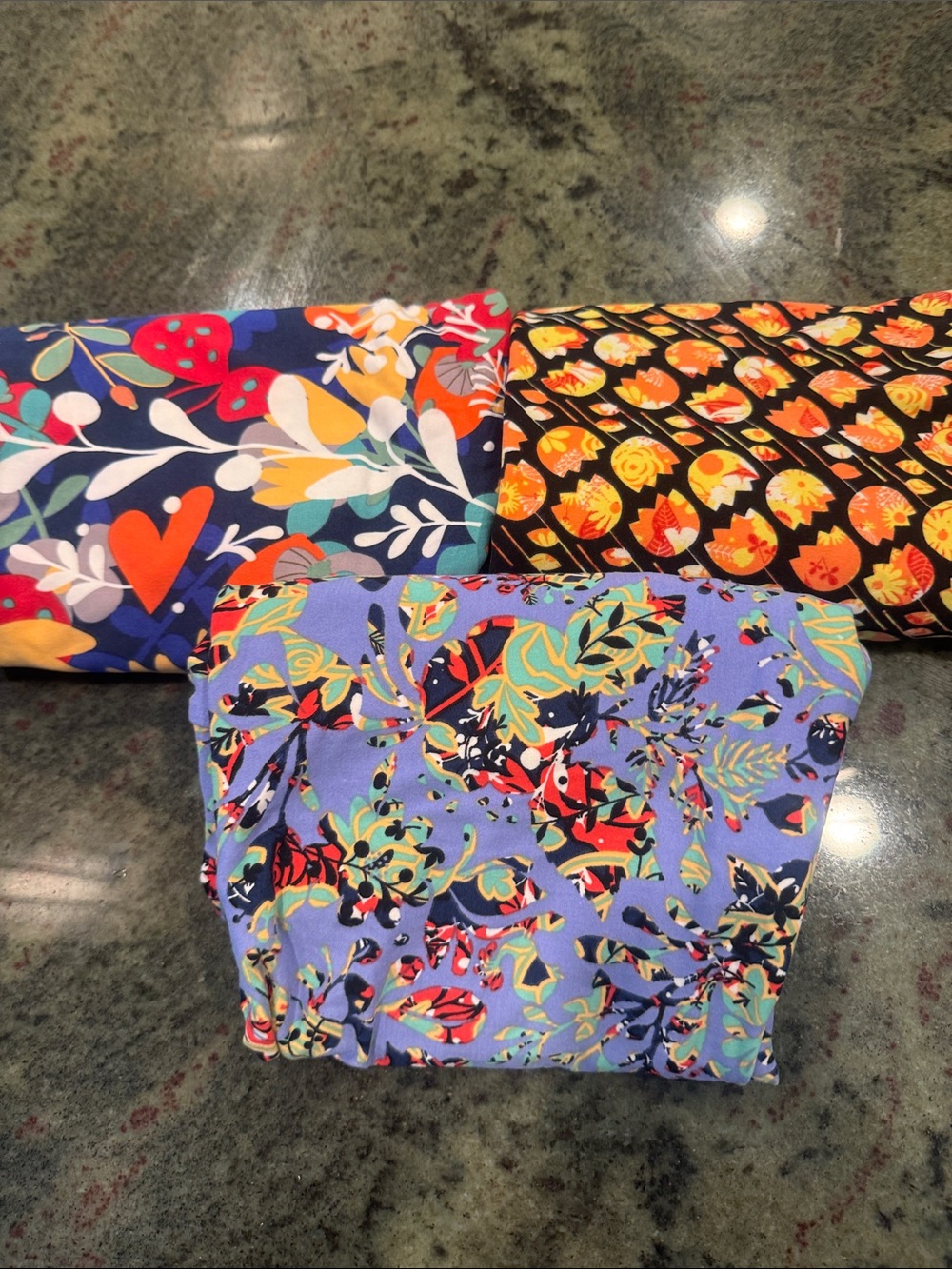 Colorful Floral Patterned Fabric Trio - Blue, Purple, Black